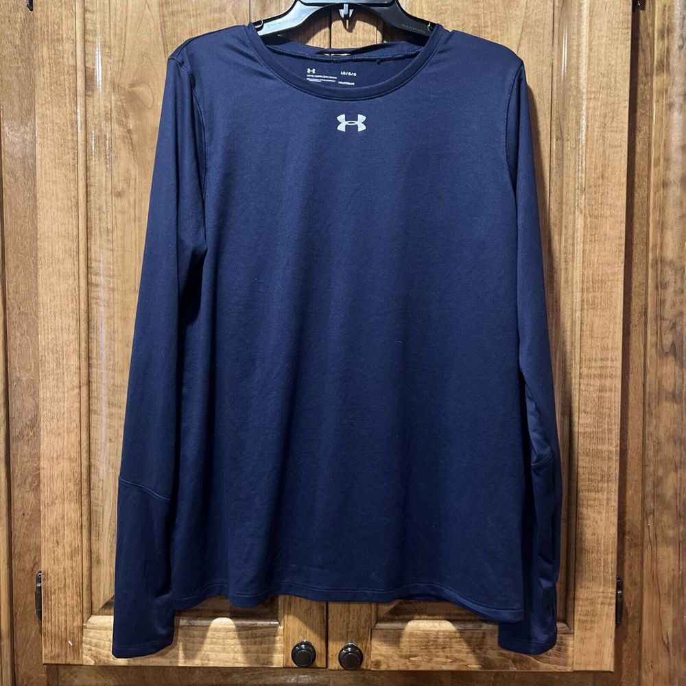 Under Armour Long Sleeve Shirt Mens Large Navy Blue Heatgear Thumbholes Running